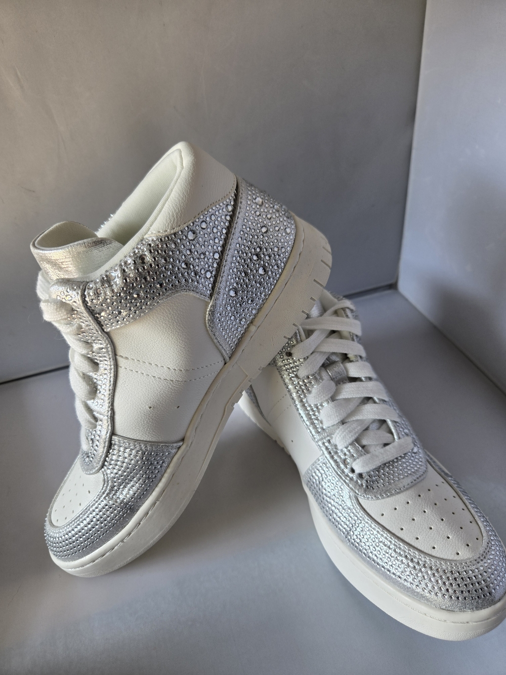 Wild Pair Silver and White Rhinestone High-Top Sneakers - Picture 7 of 7